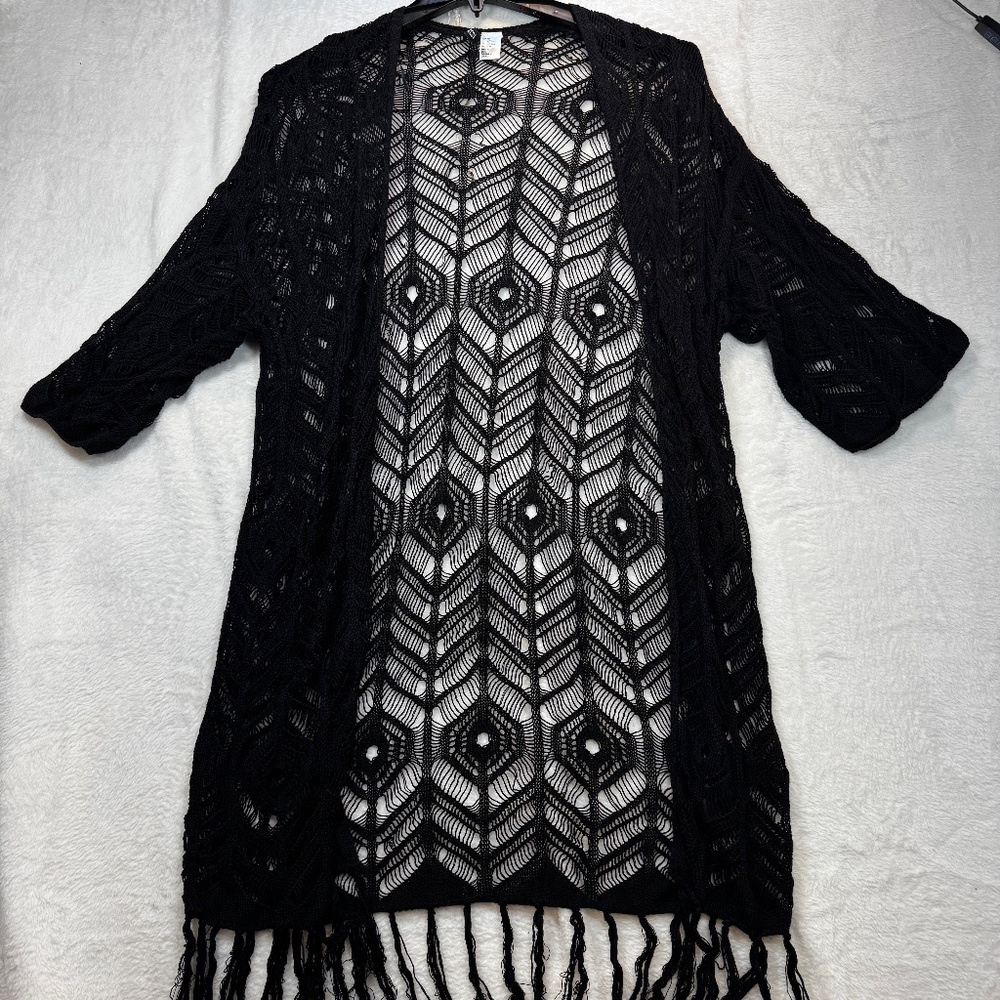 Divided H&M Cardigan Womens Size XS Black Open Knit Crochet Goth Boho